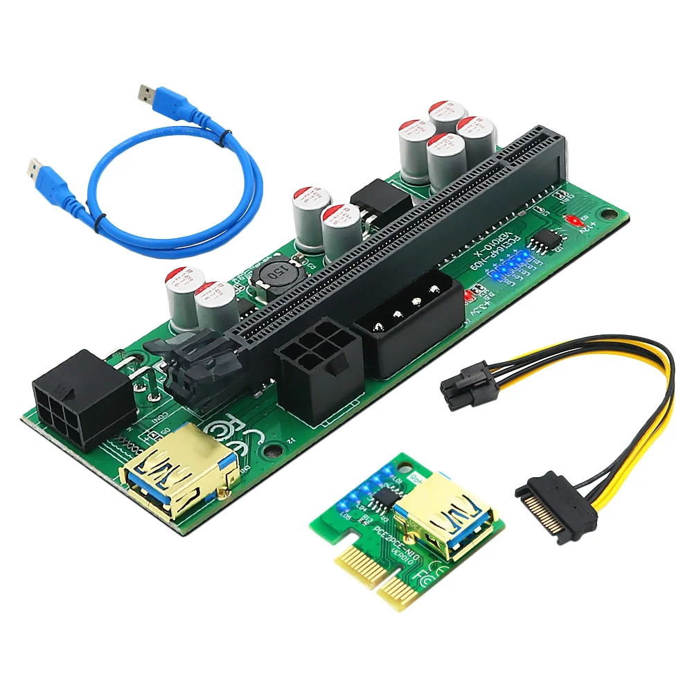 

1 Set PCI-E Adapter 1x to 16x Dual Lighting GPU Riser Converter Supply