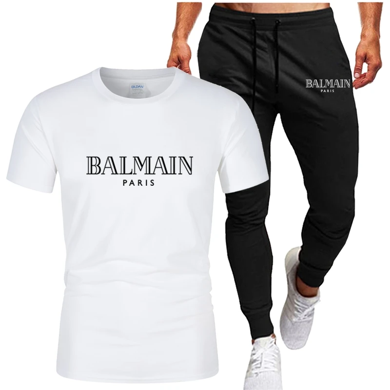 

2022 Summer Fashion Casual Brand Print Men's Suit Tracksuit Sportswear Running Short Sleeve T-shirt + Sports Pants 2-piece Set