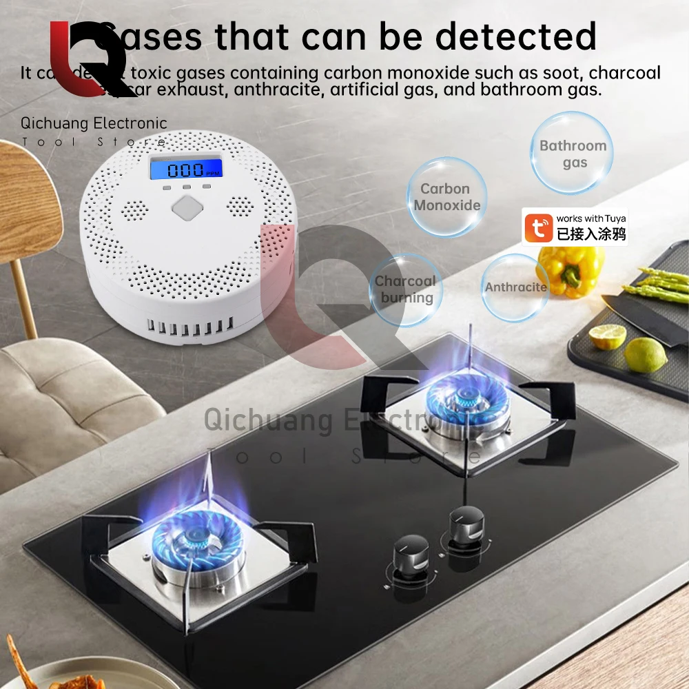 Фото Tuya Wi-Fi умный детектор угарного газа сигнализация 70 дБ звуковое предупреждение ЖК-цифровой дисплей домашняя сирена отравления CO в помещении №4
