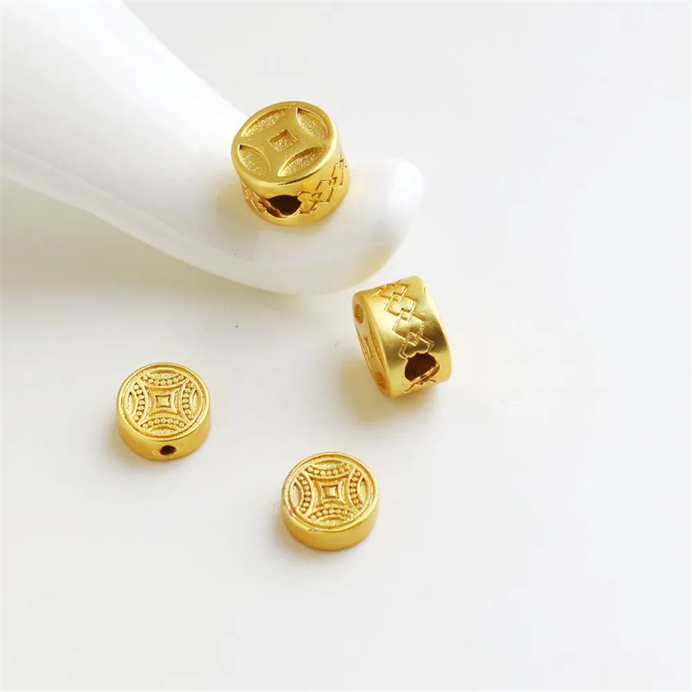 

18k matte gold round vintage three-dimensional coin figure 9mm spacer beads bracelet necklace diy earrings jewelry accessories