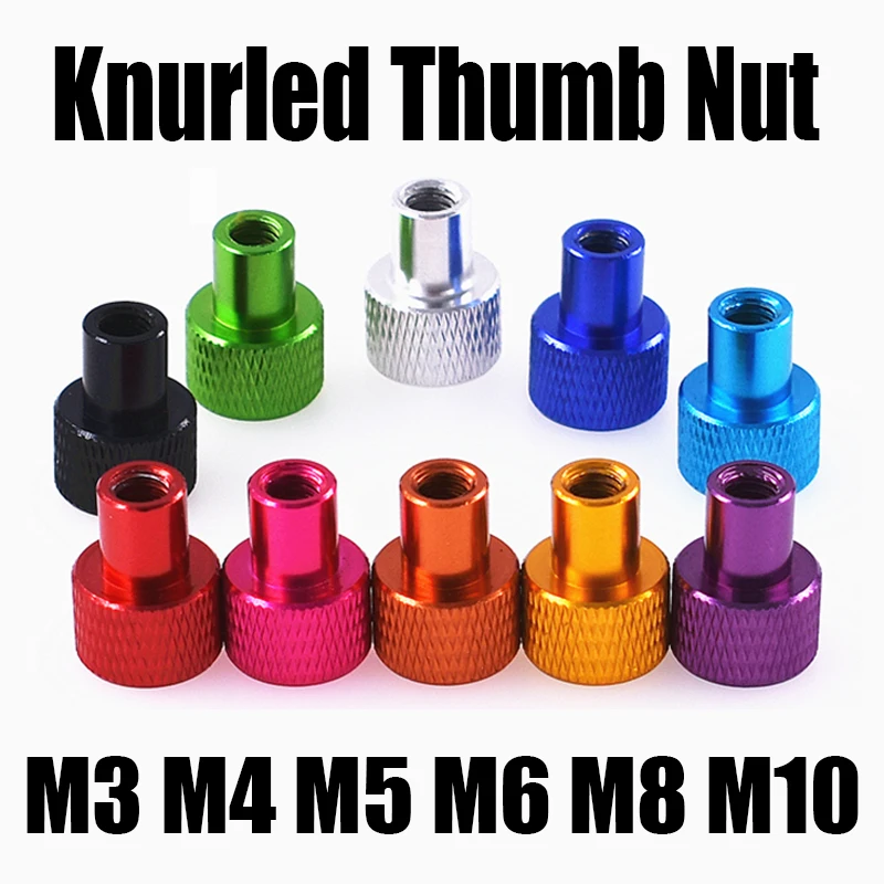 2PCS M3 M4 M5 M6 M8 M10 Colourful Aluminum Alloy Blind Hole Knurled Thumb Nut Single Pass Step Frame Hand Tighten Flange Nut