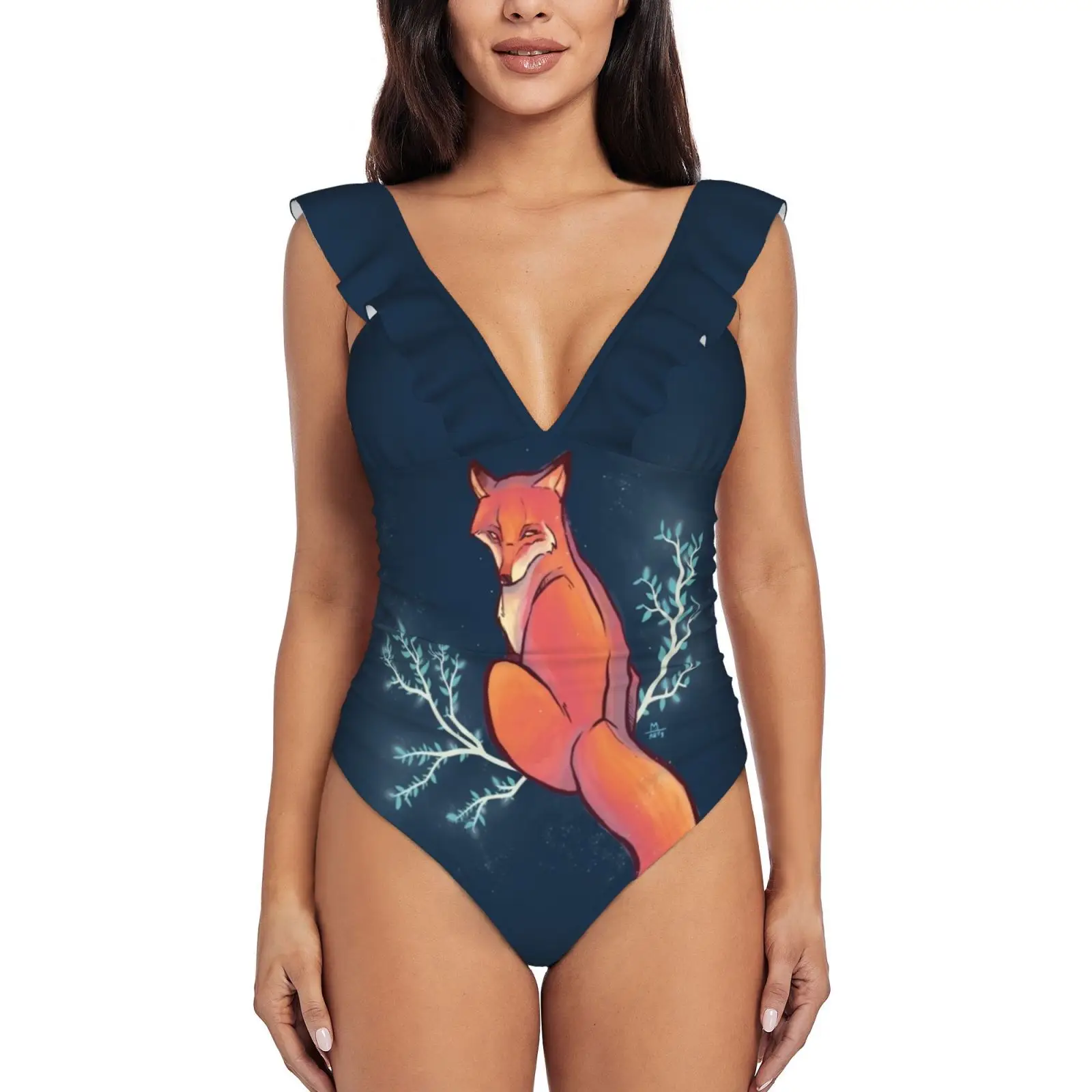 

Волшебный Лисий и растительный купальник Vol.Ii с рюшами, женский купальник, монокини с пуш-ап, сексуальный купальный костюм с принтом, художни...