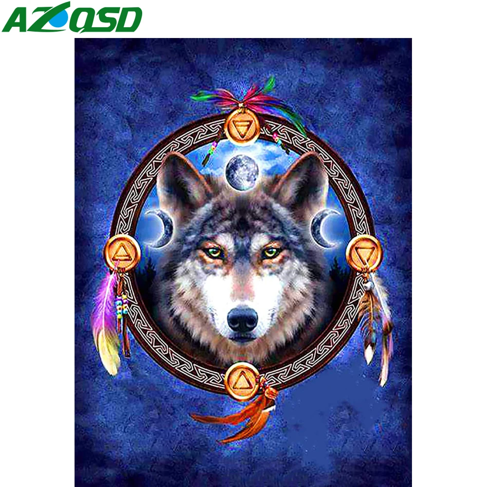 

AZQSD Алмазная вышивка волк перо мозаика разразы полная квадратная алмазная живопись животное вышивка крестиком