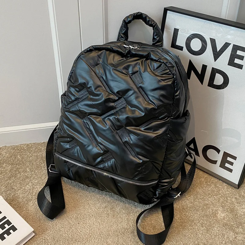 

Fashion Luxury Women Backpacks Soft Down Cotton College Student School Bag Travel Large Backpack Shoulder Bags