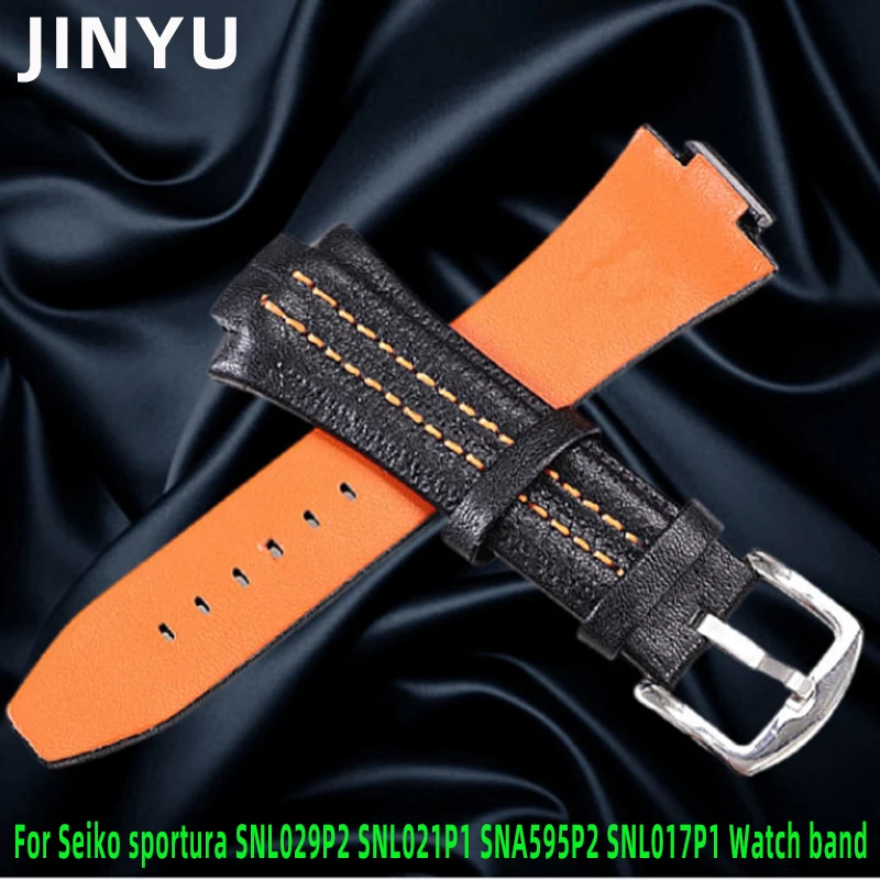 

15x27mm Leather Watch Strap Compatible For Seiko Sportura SNL029P2 -SNL021P1 - SNL595P2 - SNL017P1 Men's Watchband Bracelet Belt