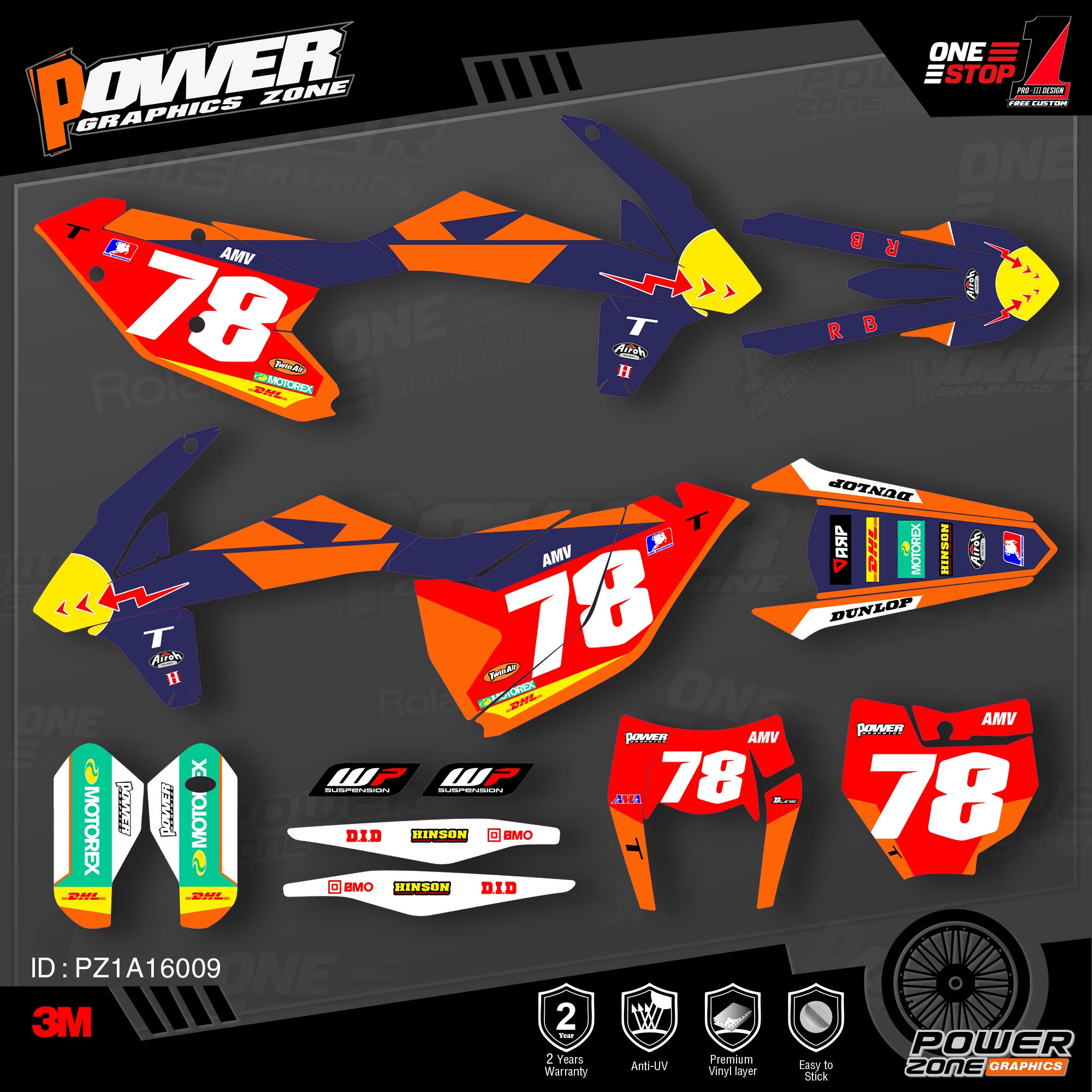 PowerZone пользовательские команды графики фоны наклейки 3m Набор для KTM SXF MX 16-18 EXC XCW