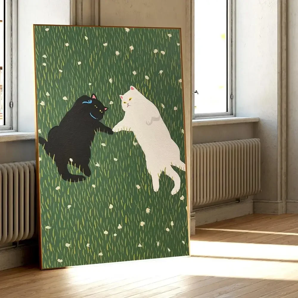 Милый художественный постер с изображением пары кошек искусство на стену