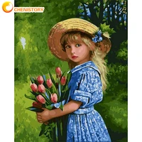 chenistory painting by numbers girl drawing on canvas handpainted gift picture by number flower diy kits home decor wall art