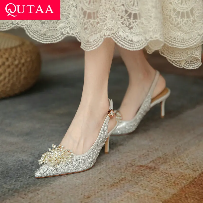 

QUTAA 2022 Microfiber Casual Sandals Thin High Heel Platform Summer Women Shoes Ankle Strap Buckle Female Pumps Size 34-39
