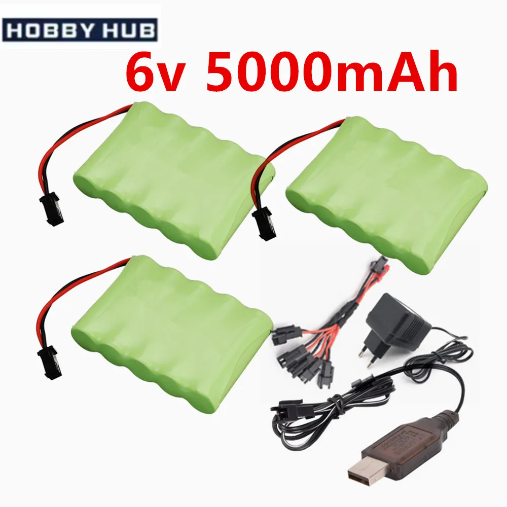 Фото Аккумулятор NiMH 6В 5000мАч с USB-зарядкой для радиоуправляемых игрушек, машинок, танков, грузовиков, роботов, пистолетов, лодок. Перезаряжаемый аккумуляторный блок AA Ni-MH 6В. №1