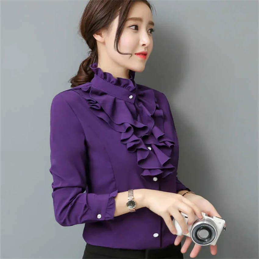 

2023 New Spring Summer Fashion Women Button-up Blouse Casual Female Long Sleeve Ruffles Shirts Basic Tops Bottmings Mujer WZ2084