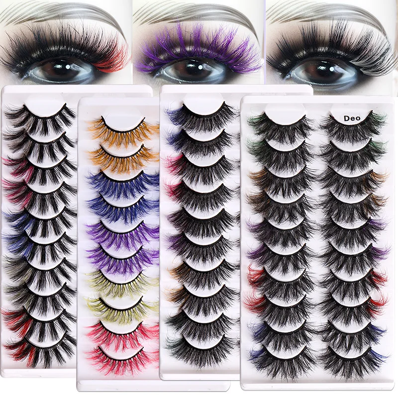 

10 Pairs Pack Color Imitation Mink Hair Make-up for Women Fried Hair Style Multi-layer Bushy Cross False Eyelashes 8D