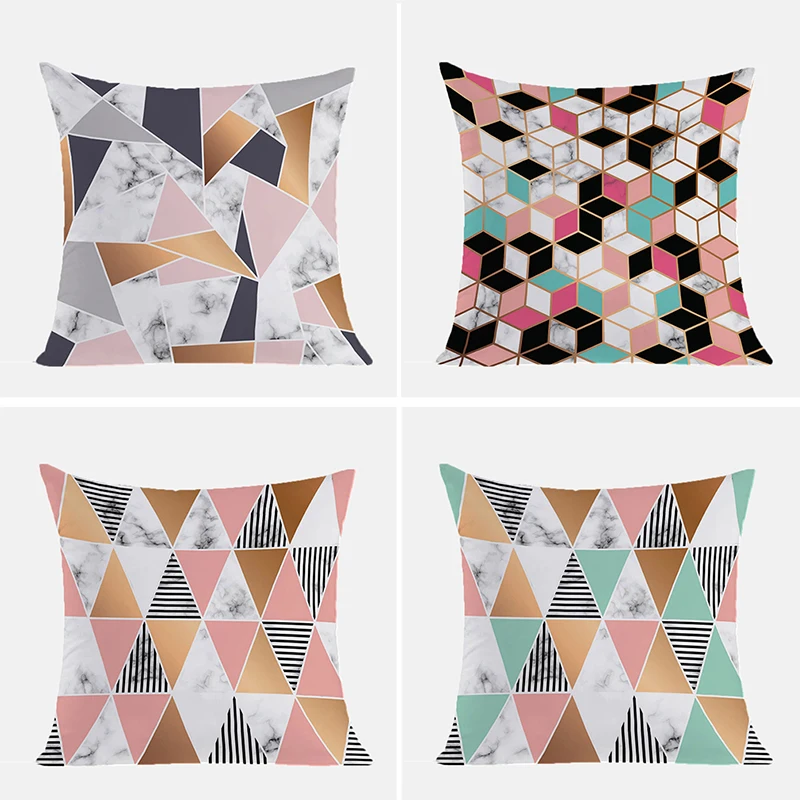 

Throw Pillow Covers Decorative Nordic Pink Gold Geometric Marble Bed Pillowcases for Pillows 45x45 Pillowcase 40x40 Cover Cases