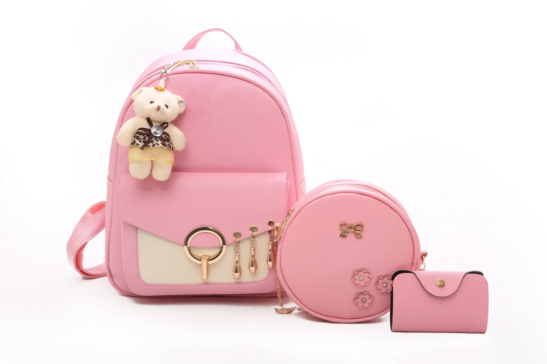 Fashion Personality Three Piece Set Women's PU Student Girl Shopping Party Travel Fashion Child Student Mother Backpack