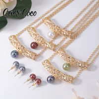 cring coco plumeria flower jewelry sets polynesian earrings necklaces accessories gold color pearl necklace set for women 2022