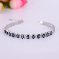 meibapj natural sapphire gemstone bracelet 925 sterling silver blue stone bangle for women fine wedding jewelry