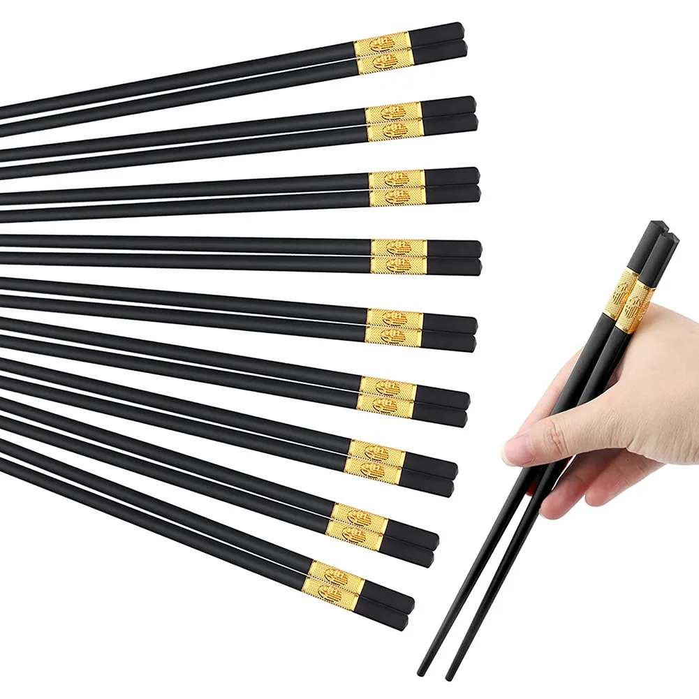 

10 Pairs Chopsticks Set Reusable Non Slip Chopsticks Tableware Gift Sushi PPS+Alloy Chopsticks Kitchen Tools Dinnerware