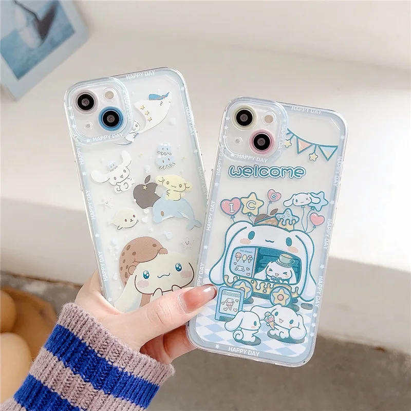 

Kawaii Cartoon Cinnamoroll All-Inclusive Lens Iphone Case Anime Transparent Soft Shell Silicone Phone Shell Cover Accessories