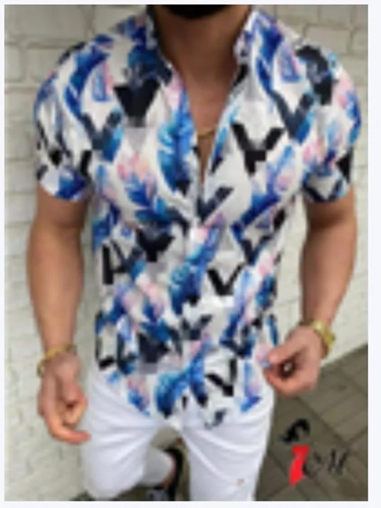 

sandbeach New Luxury letter printing Summer Hawaiian Man Shirt Turn-down short Sleeve Loose Casual Shirt S-3XL