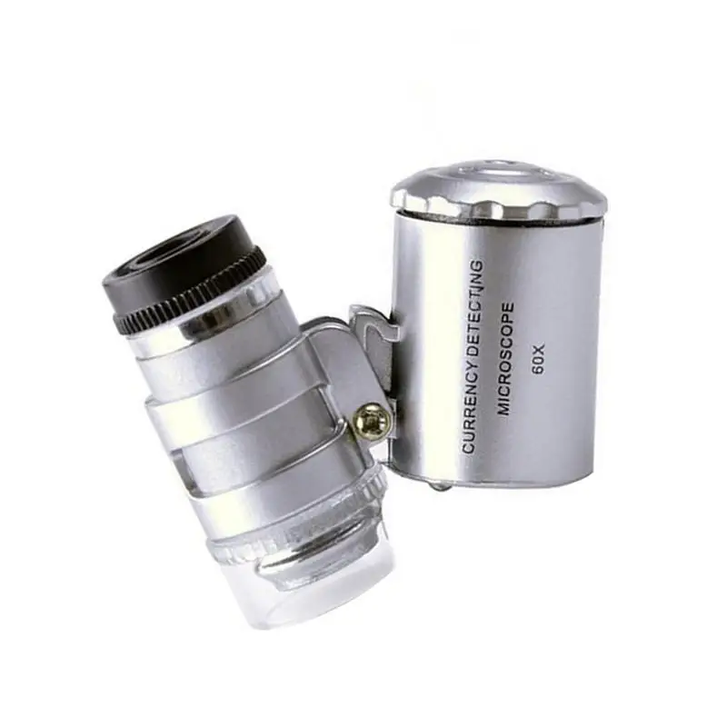 

60x Mini Pocket Microscope Mini 60x Microscope Magnifying With LED Light Pocket Jewelry Loupe Magnifier For Handcrafts Jewelry