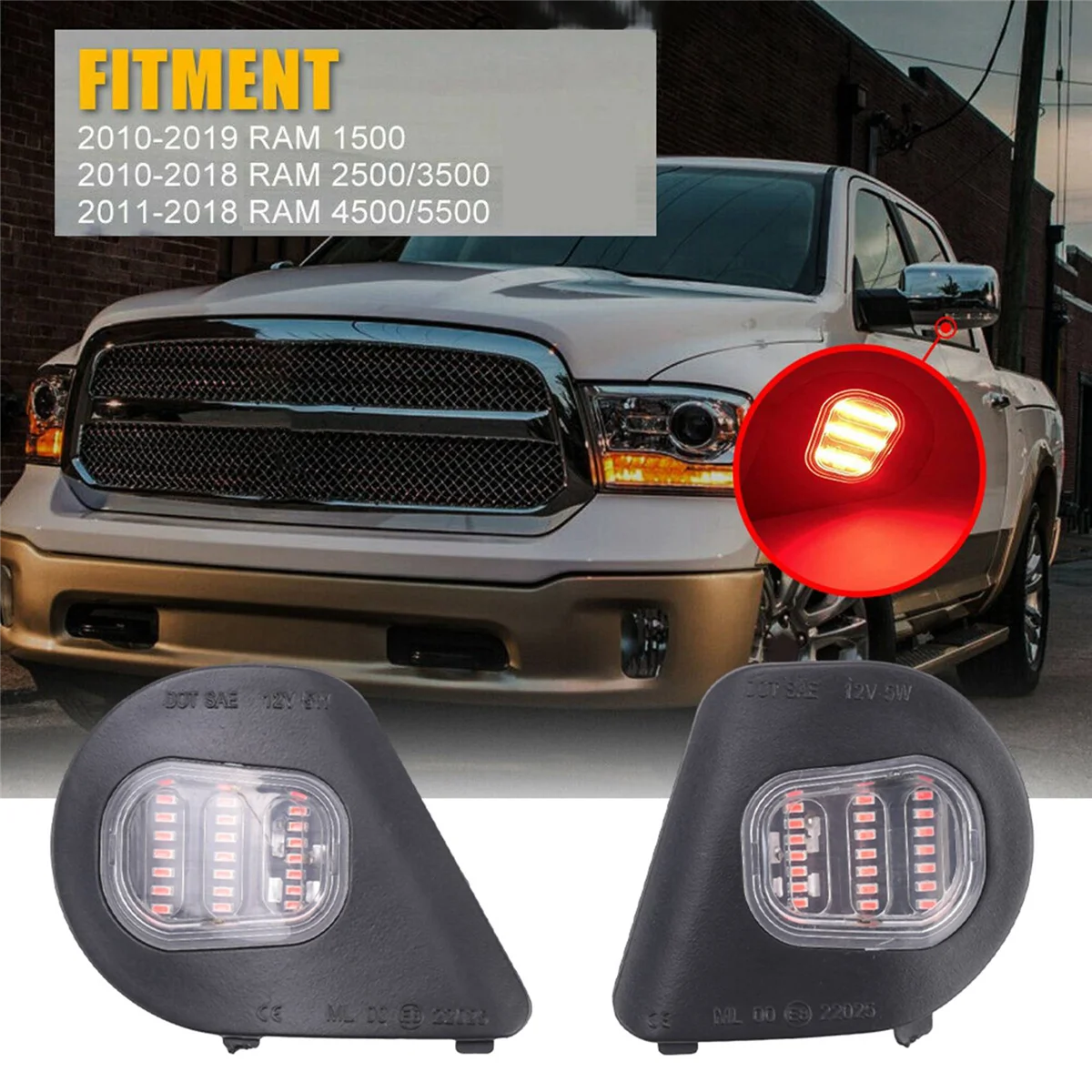 2 шт. красные зеркальные лампы для шланга Dodge Ram 2010 2019 1500 2500 3500 68302825AA 68302824AA