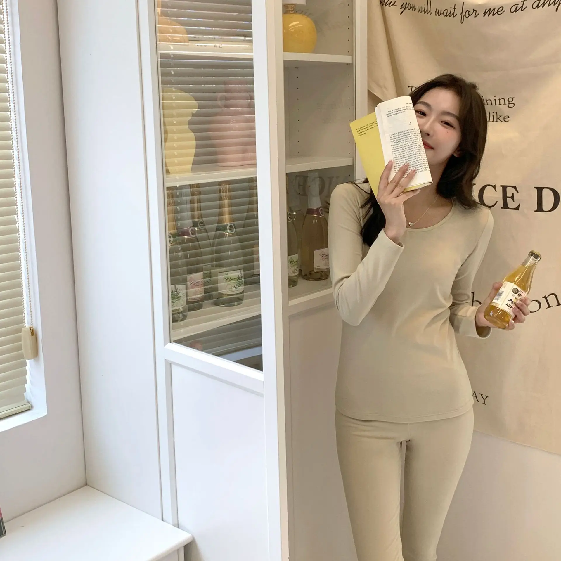 Thermal Underwear Set Women Double-sided Brushed Non-marking Bottoming Long Johns Long Johns Body Shaping Thermal Clothing Women