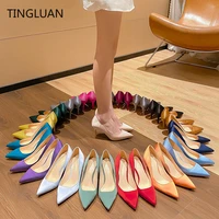 2022 new women high heel shoes silk 6cm 8cm thin heel pointed red wedding shoes formal single shoes womens work shoes 40