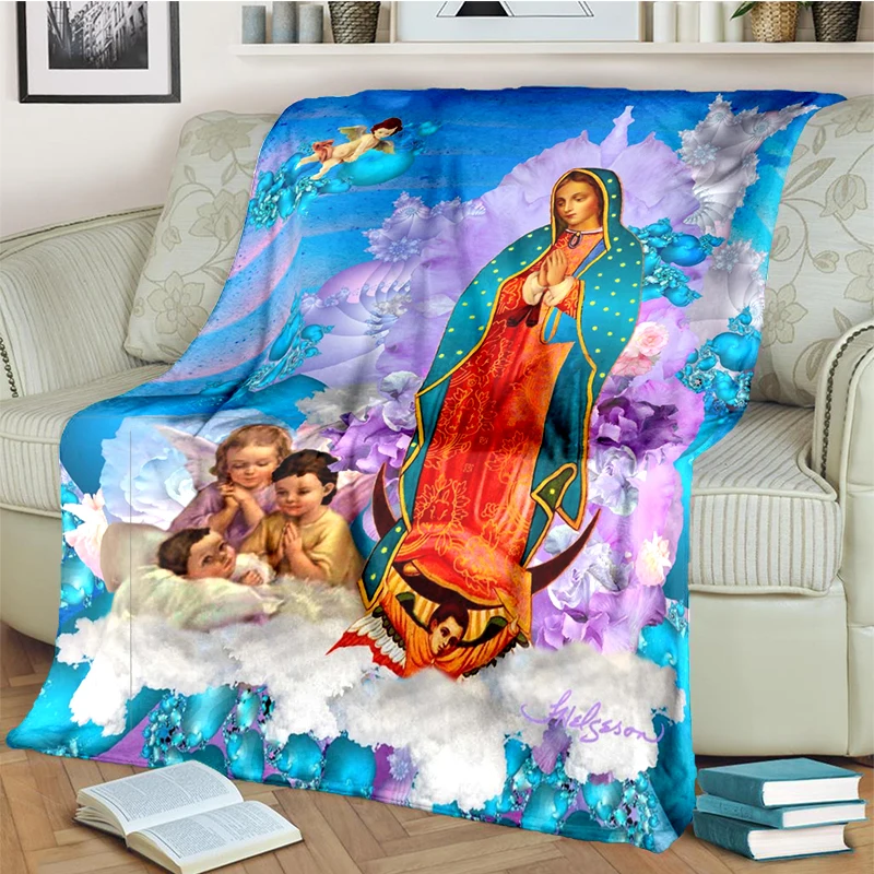 

Our Lady of Mary Guadalupe Blanket Religion Flannel Blanket Soft Sofa Cover Lightweight Warm Blankets for Bedroom Couch