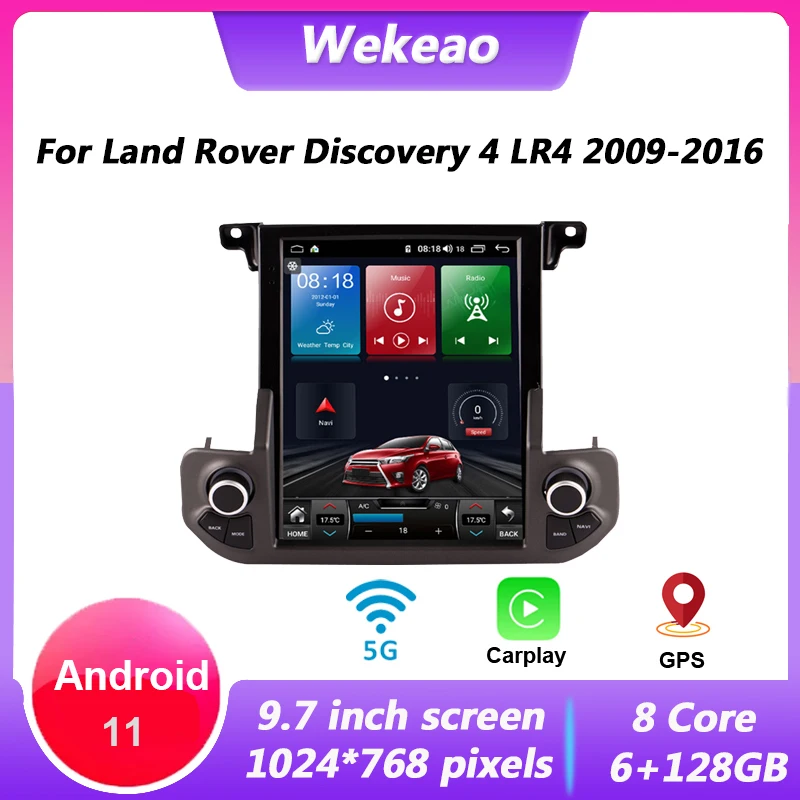 Wekeao 1 Din 9.7 Inch Android 11 Autoradio For Land Rover Discovery 4 LR4 Car Radio With Bluetooth Carplay Navigation Automotivo