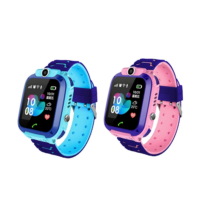

2 Pcs Waterproof Q12 Smart Watch Multifunction Children Digital Wristwatch Baby Watch Phone For IOS Android Blue & Pink