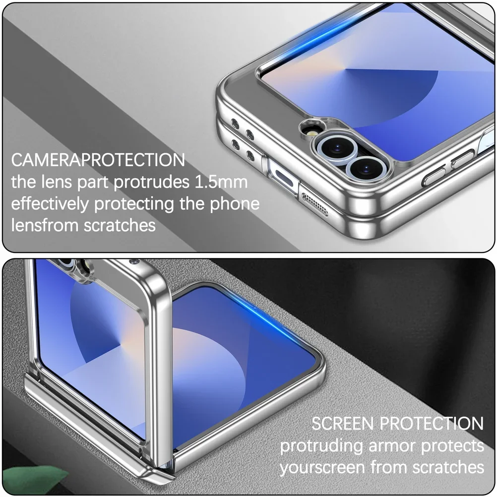 Фото Чехол для Samsung Z Flip 6 5 Flip6 Galaxy ZFlip5, роскошный гальванический прозрачный складной шарнир, противоударный защитный жесткий чехол №4