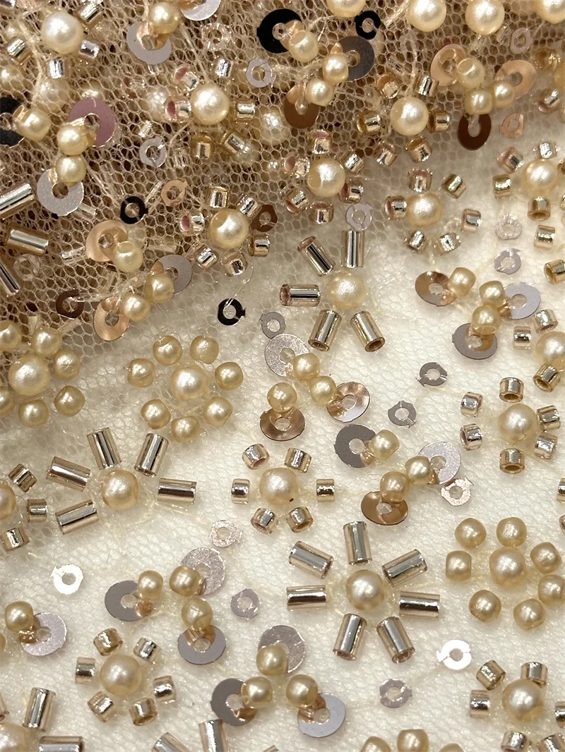 Африканская бисерная Кружевная Ткань 5 ярдов блестки вышитая французская сетка