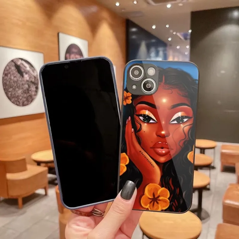 

Melanin Poppin Fashion Sexy Girls For IPhone 14 13 12 11 Pro Max X XR XS 8 7 Plus Liquid Glass Color Phone Case Cover