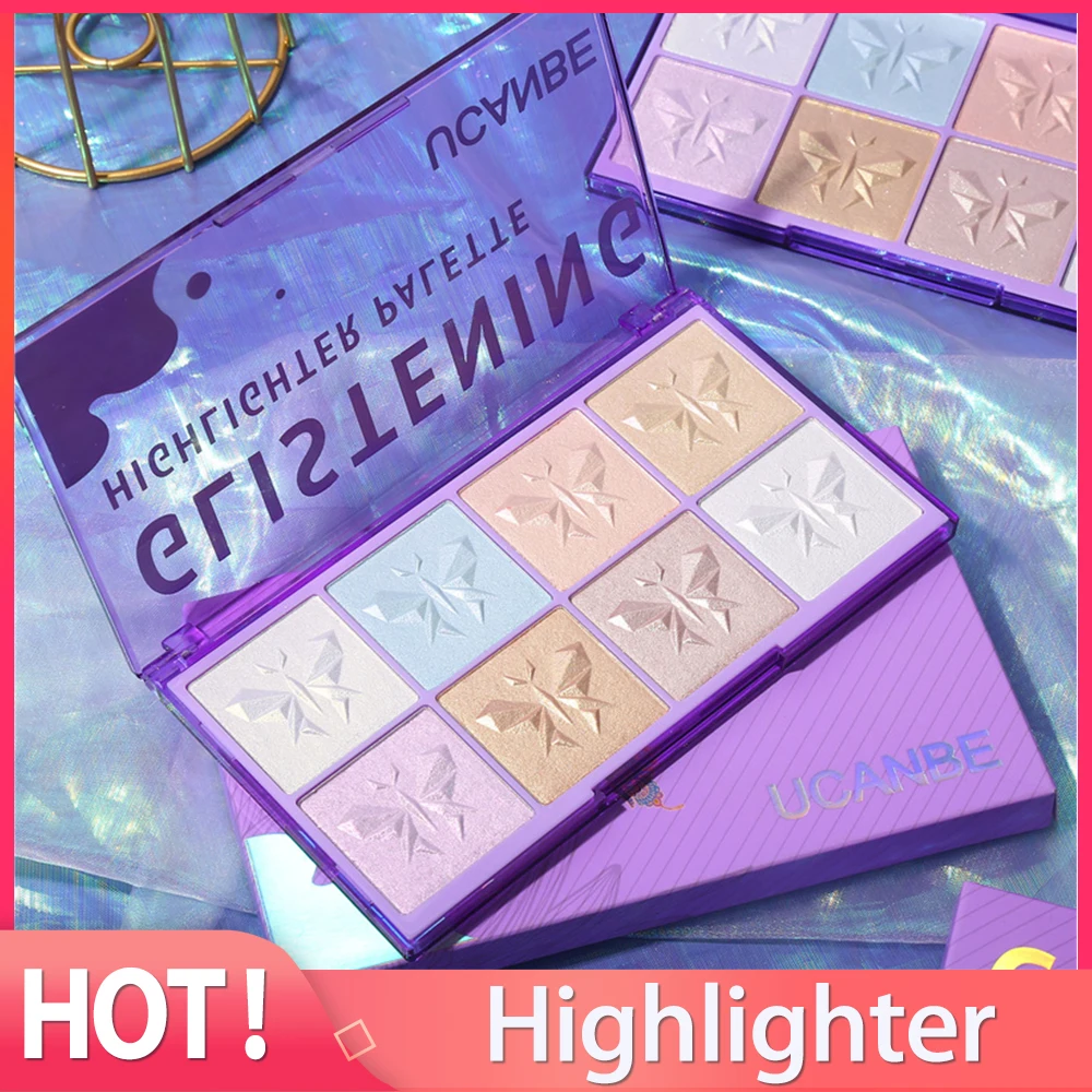 

Vibrant Shiny Glistening Highlighter Palette 8 Colors Intensely Pigmented Powder Silky Shimmer Glow Face Make Up Palette