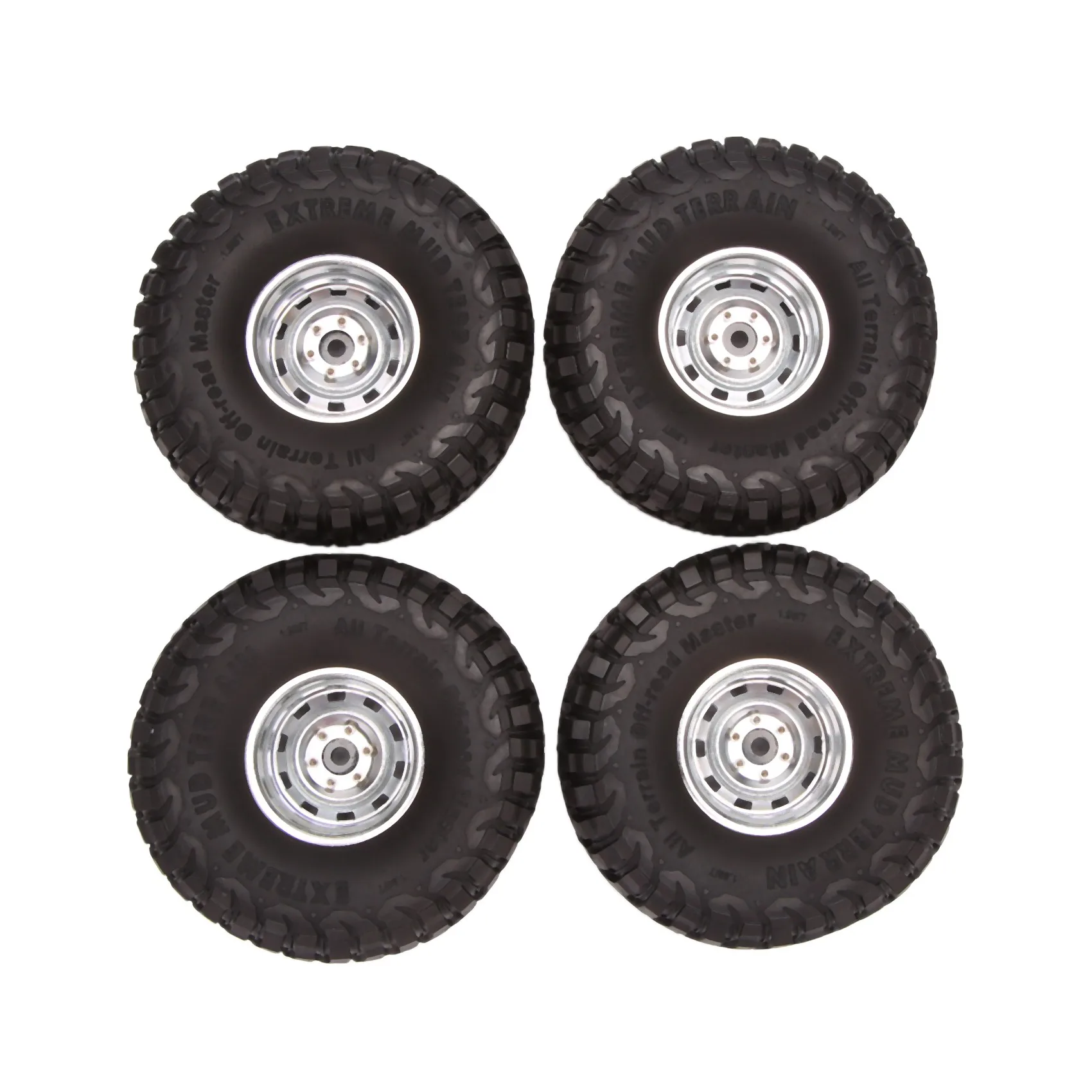 

4PCS 120mm Rally 1.9 Beadlock Wheel Rim Tire Set for 1/10 RC Crawler Car Traxxas TRX-4 RC4WD D90 Axial SCX10 Silver