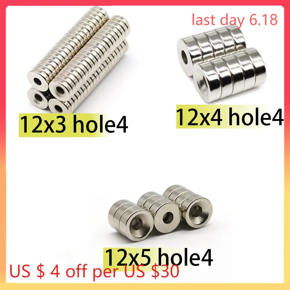 

10/20/50pcs Hole 4mm 12x3-4mm 12x4-4mm 12x5-4mm NdFeB Neodymium Magnet Super Powerful Round Countersink Disc Magnetic