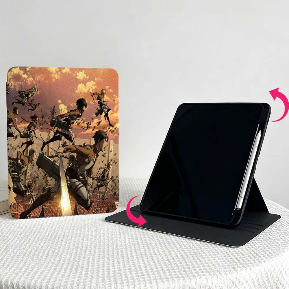 Фото Атака Титанов для Apple iPad Air Mini Pro 12-го 11-го поколений 11 13 12.9 9-го поколения 360 градусов °   Чехол для планшета с вращающимся держателем для ручки, мягкий №2