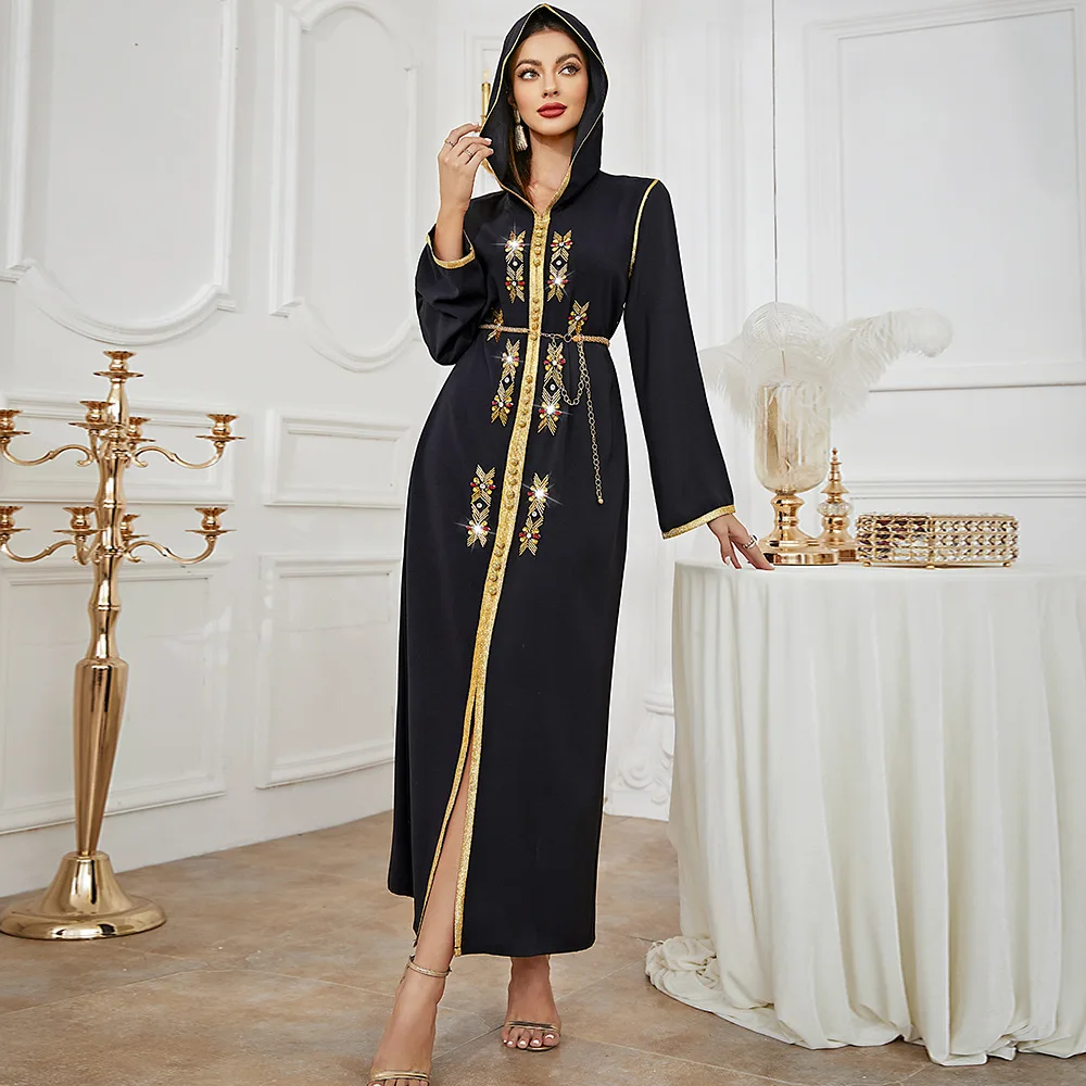 Djellaba Eid Muslim Abaya Caftan Handwork Diamonds Jalabiya Islam Moroccan Kaftan Arabian Dubai Party Evening Dresses for Women