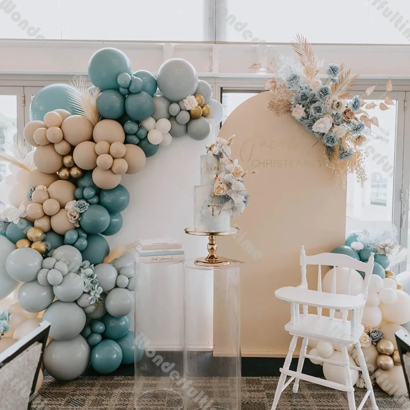 

127pcs Ocean Blue Doubled Nude Balloons Arch Kit Wedding Decorations Macaron Gray Boho Balloons Garland Bridal Baby Shower Decor