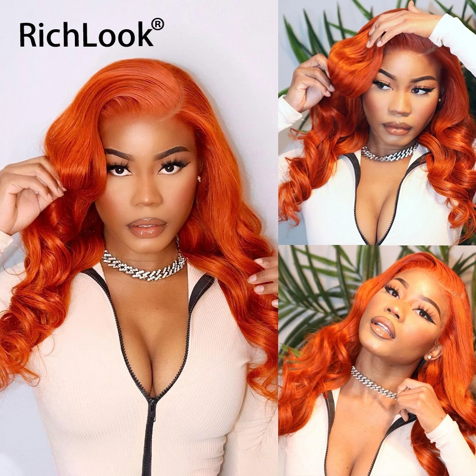 

13x4 Bright Orange Colored Loose Wave Brazilian Human Hair Wigs HD Transparent Glueless Lace Frontal Wigs Preplucked AliExpress