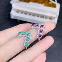 meibapj high quality natural emerald ruby gemstone ring for women real 925 sterling silver charm fine jewelry