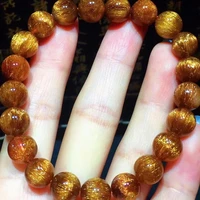 genuine natural copper rutilated quartz bracelet 9 5mm rutilated clear round beads women men cat eye wealthy aaaaaaa