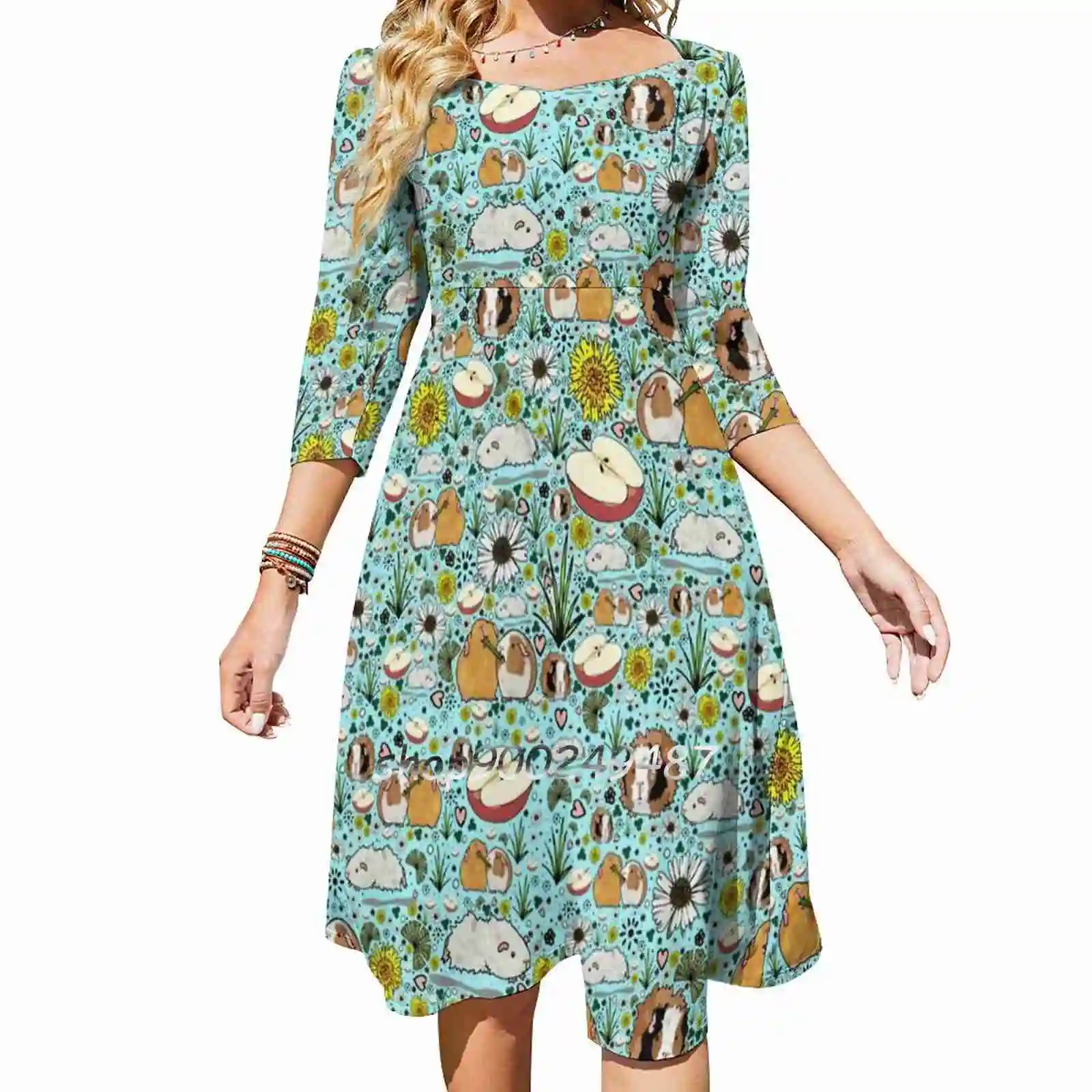 

Расклешенное платье морские свинки в синем цвете с узлом в форме сердца модное дизайнерское платье большого размера Просторное платье морс...