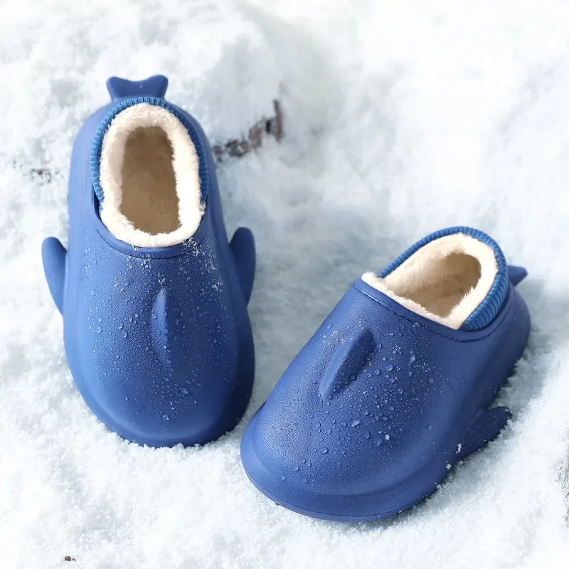 Shark Slides Children's Indoor Shoes Winter Warm Half Slippers Kids Boy Girl Furry Mules  Fur Loafers Child Toddler House Sliper