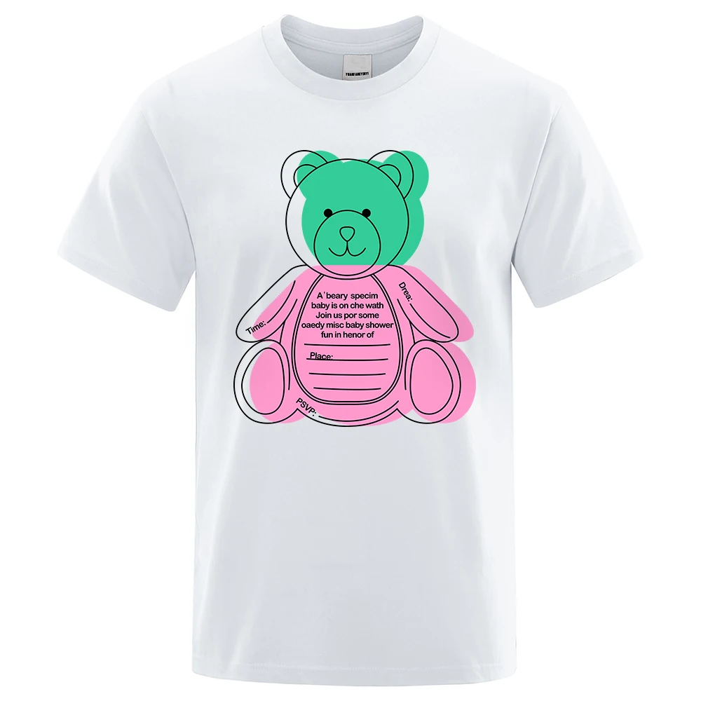 

Kawaii Bear Notes Retro Print T Shirts Men Oversized Loose T-Shirts Summer Cotton Short Sleeve Fashion Breathable Mens Clothes
