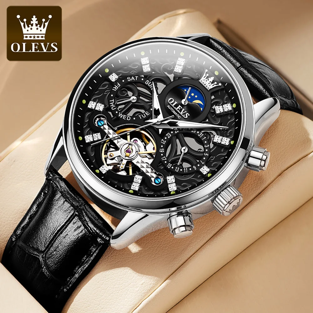 

OLEVS Top Brand Luxury Tourbillon Mens Watch Men Waterproof Automatic Mechanical Wristwatch Leisure Sport Male Clocks relogio