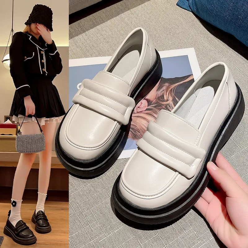 

Round Toe Casual Woman Shoe Loafers With Fur Female Footwear Modis Clogs Platform Oxfords British Style Slip-on New Dress 2022 C