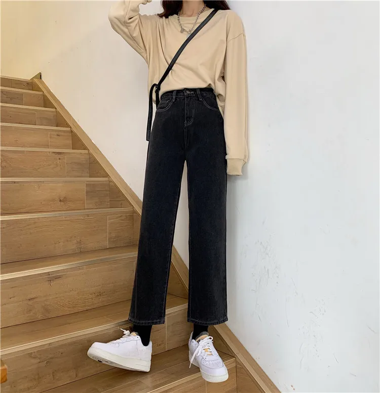 

DD2876 New high street cigarette pants loose and thin straight wide leg pants jeans