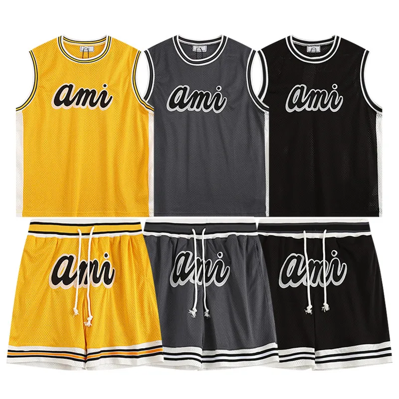 

Ami Men's sleeveless T-Shirts + Shorts Two-Piece sports Style Casual Suit Fashion Brand Vest Short-Sleeved tracksuit basketball