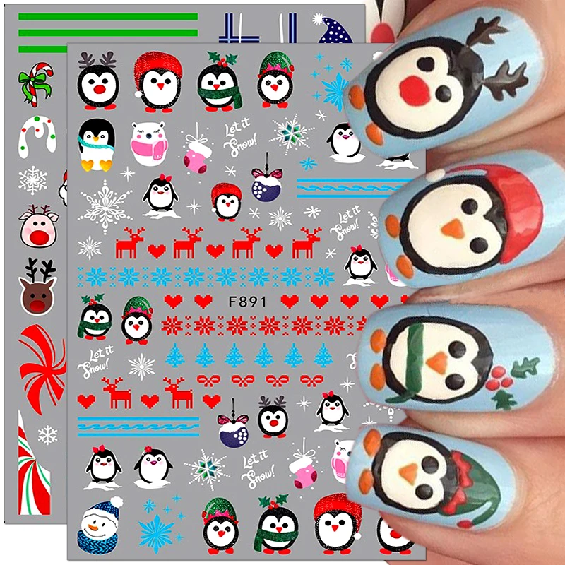 

Christmas Nail Art Stickers Cute Penguin Santa Claus Deer Nail Decals Winter Nail Decorations Snowflake Nail Stickers Manicure